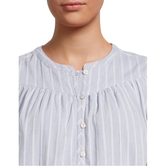 NWT Time and Tru Women's Long Puff Sleeve Top, Sizes XL Chambray Blue Stripe - Picture 3 of 4